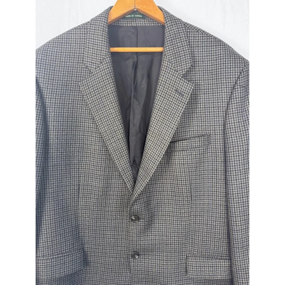 Lauren Ralph Lauren Mens 46R Lambswool Houndstooth Blazer Sport Coat Black Brown